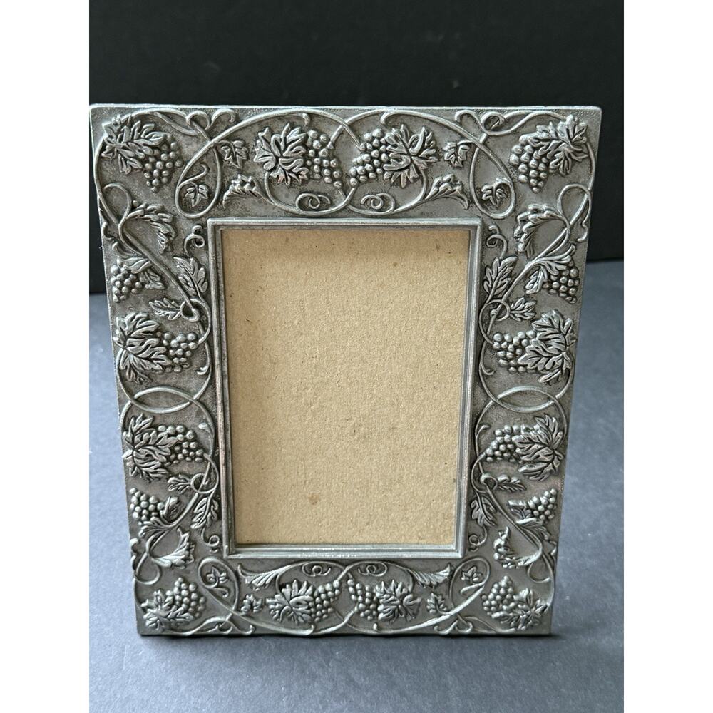 Vintage Fetco Metal Frame Silver Tone Floral Grapes Cottagecore Farmhouse Taiwan